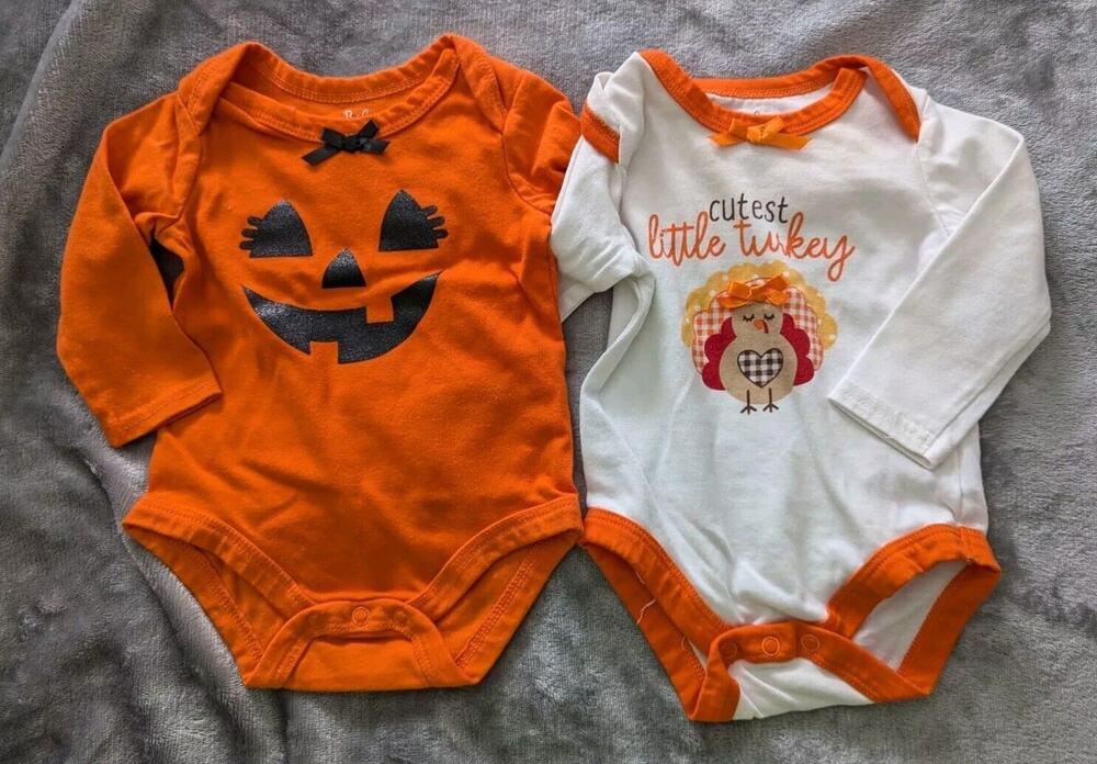 Baby Essentials Halloween/ Thanksgiving Bodysuit Bundle Sz 3 M